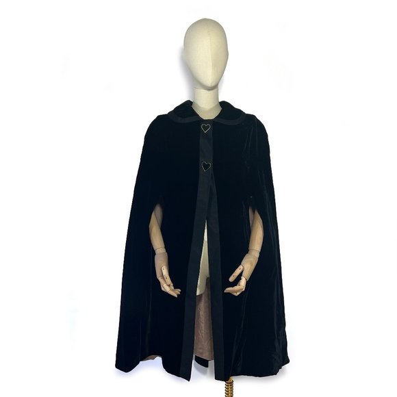 Authentic Vintage 1930s black long velvet cape OS - Picture 1 of 6